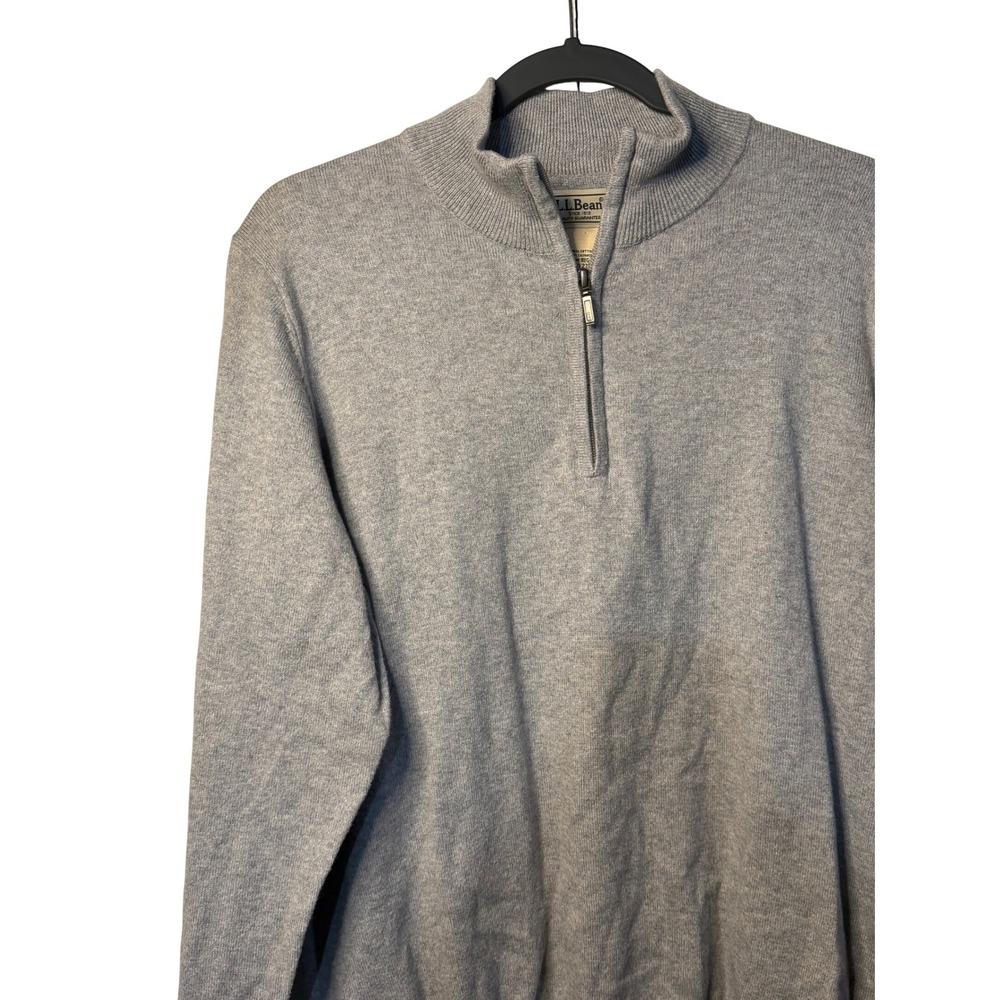 L.L. Bean Sweater Grey Quarter Zip Cotton Cashmere Pullover Mock Neck Men Medium